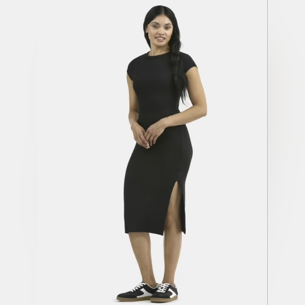 No Boundaries Black Ribbed Crewneck Midi Dress XXS - Picture 3 of 16